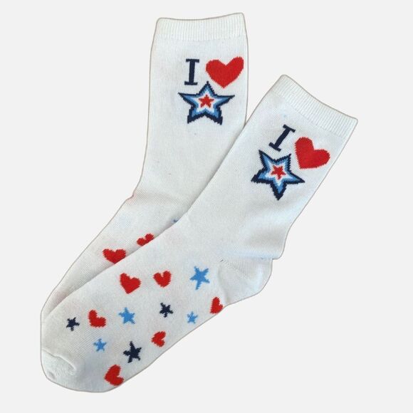 HOLIDAY | NEW Patriotic July 4th Socks Stars Red White & Blue - OS - Picture 1 of 5